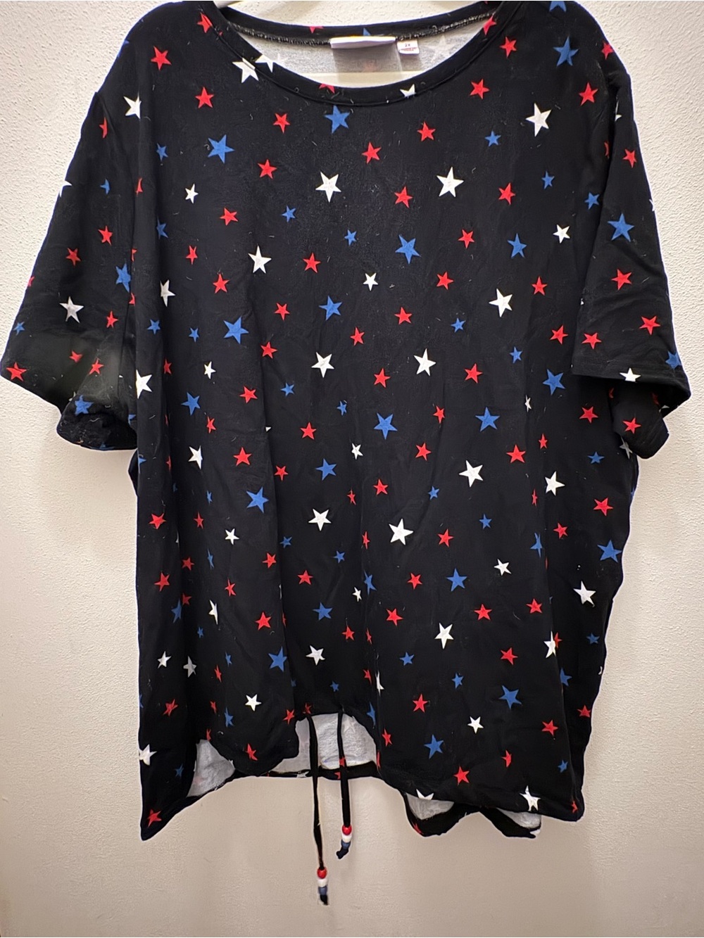 Black Star-Print Tunic with Red, White & Blue Stars
